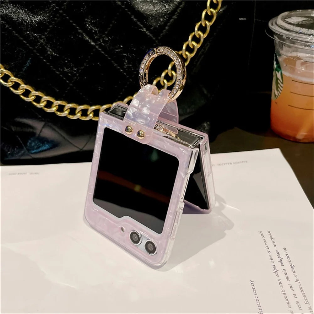 For Samsung Galaxy Z Flip5 5G Case Shell Pattern PC Phone Cover with Metal Ring Kickstand - Multi-color - 5