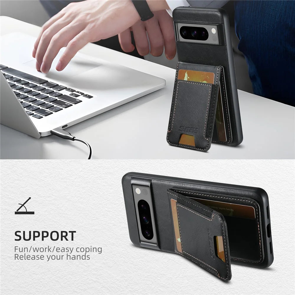 SUTENI H03 For Google Pixel 8a Case Anti-Scratch Card Slots Phone Cover - Black - 5