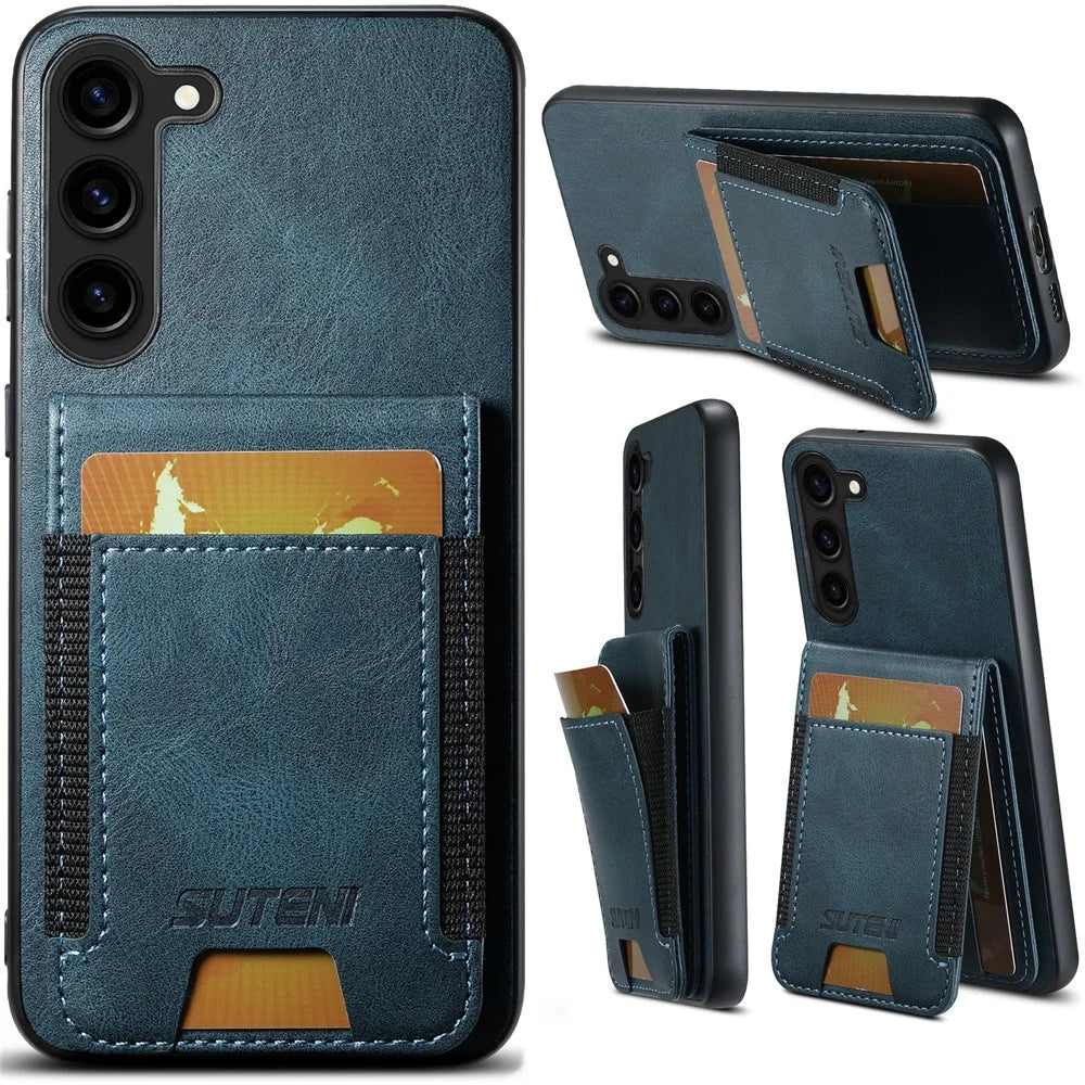 SUTENI H03 For Samsung Galaxy S23+ Phone Case Drop Protection Cover with Card Holder - Blue - 1