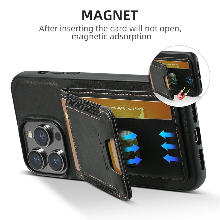 SUTENI H03 For iPhone 13 Pro Phone Cover PU Leather Kickstand Card Slots Case - Black - 3