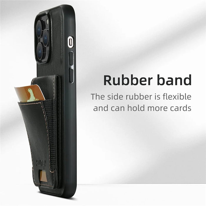 SUTENI H03 For iPhone 12 Pro Max Case Waxy Texture Card Holder Phone Cover - Black - 4