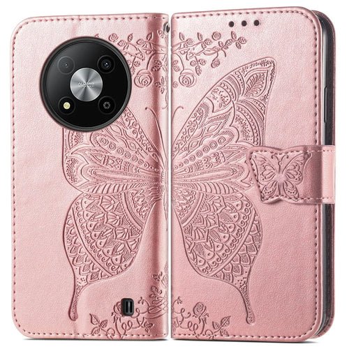 For ZTE Blade A73 5G Case Butterfly Pattern Phone Wallet Cover with Wrist Strap - Rose Gold - 1