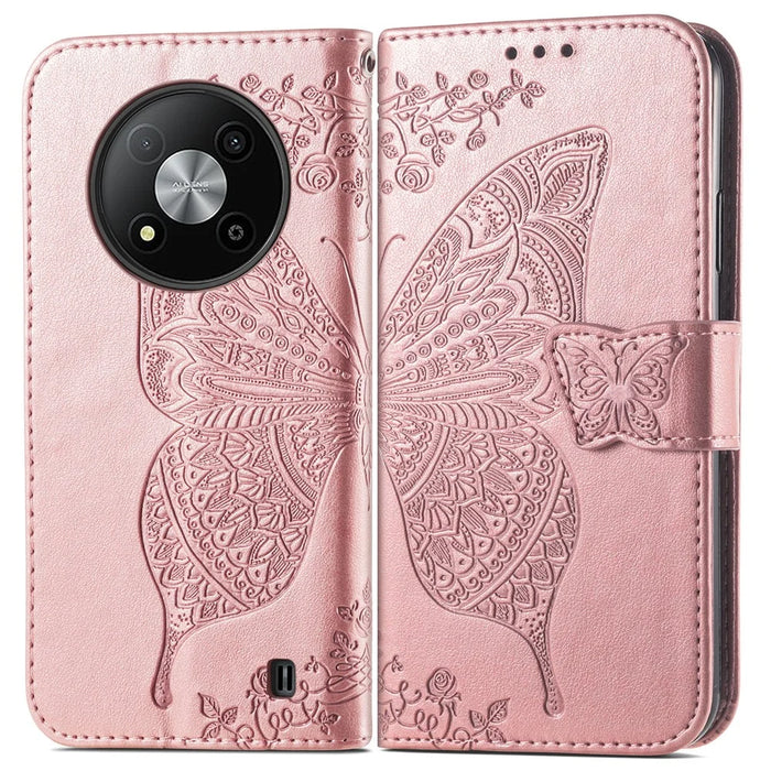 For ZTE Blade A73 5G Case Butterfly Pattern Phone Wallet Cover with Wrist Strap - Rose Gold - 1