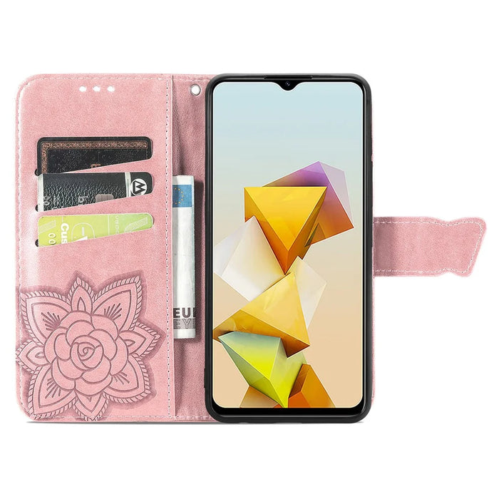 For ZTE Blade A73 5G Case Butterfly Pattern Phone Wallet Cover with Wrist Strap - Rose Gold - 2