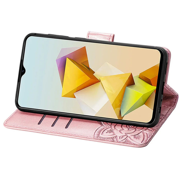 For ZTE Blade A73 5G Case Butterfly Pattern Phone Wallet Cover with Wrist Strap - Rose Gold - 3