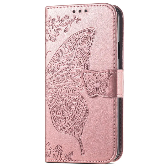 For ZTE Blade A73 5G Case Butterfly Pattern Phone Wallet Cover with Wrist Strap - Rose Gold - 4