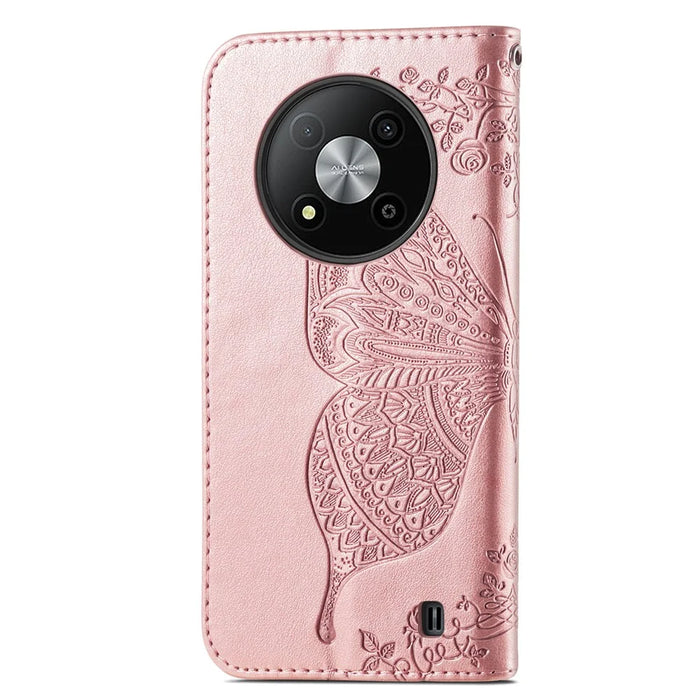 For ZTE Blade A73 5G Case Butterfly Pattern Phone Wallet Cover with Wrist Strap - Rose Gold - 5