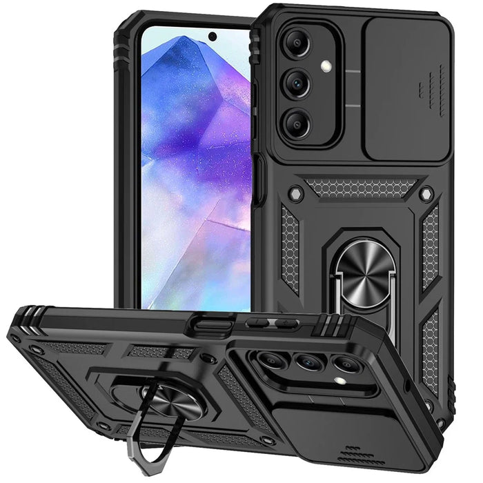 For Samsung Galaxy A55 5G Case Combo PC+TPU Kickstand Anti-Drop Phone Cover - Black - 1