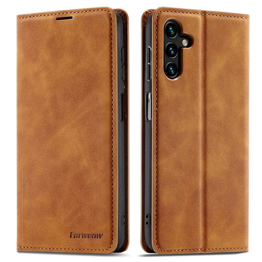 FORWENW Fantasy Series for Samsung Galaxy S24 Magnetic Case Skin-touch Stand Phone Cover - Brown - 1