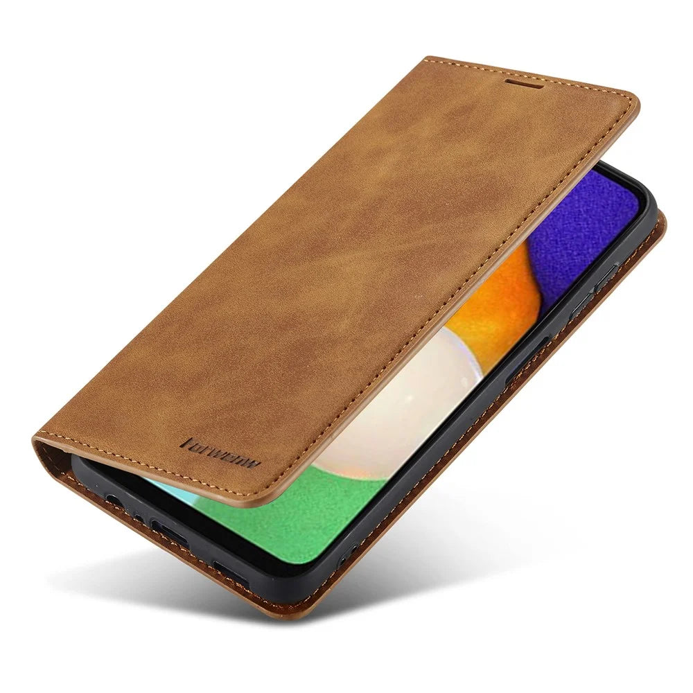 FORWENW Fantasy Series for Samsung Galaxy S24 Magnetic Case Skin-touch Stand Phone Cover - Brown - 4