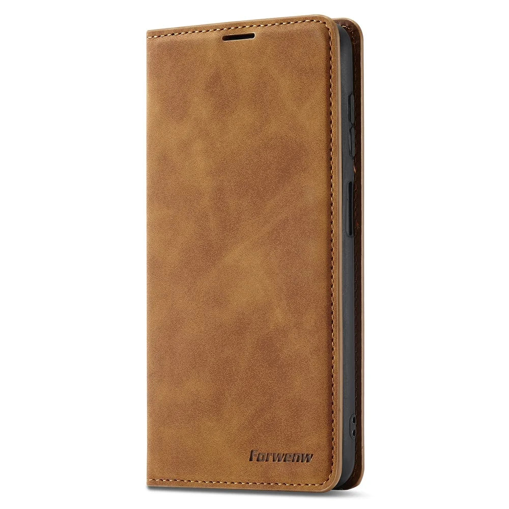 FORWENW Fantasy Series for Samsung Galaxy S24 Magnetic Case Skin-touch Stand Phone Cover - Brown - 5