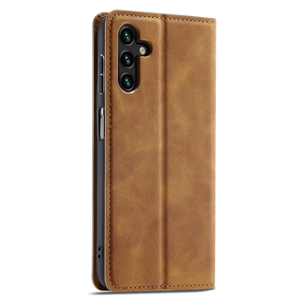 FORWENW Fantasy Series for Samsung Galaxy S24 Magnetic Case Skin-touch Stand Phone Cover - Brown - 6