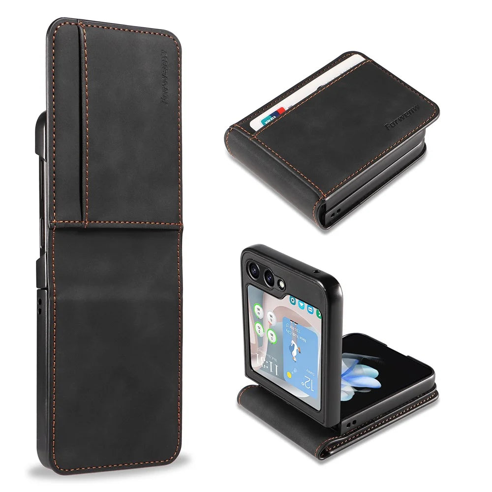 FORWENW Fantasy Series for Samsung Galaxy Z Flip5 5G Case Skin-touch Card Holder Phone Cover - Black - 1