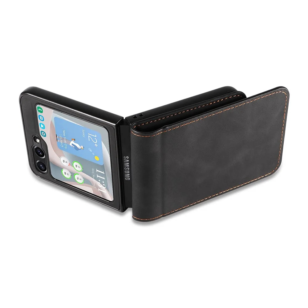 FORWENW Fantasy Series for Samsung Galaxy Z Flip5 5G Case Skin-touch Card Holder Phone Cover - Black - 3