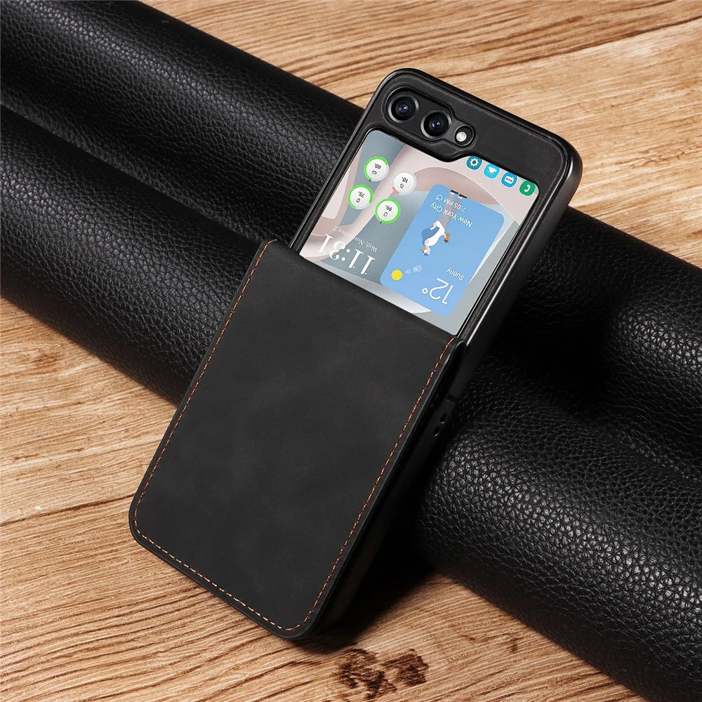 FORWENW Fantasy Series for Samsung Galaxy Z Flip5 5G Case Skin-touch Card Holder Phone Cover - Black - 6