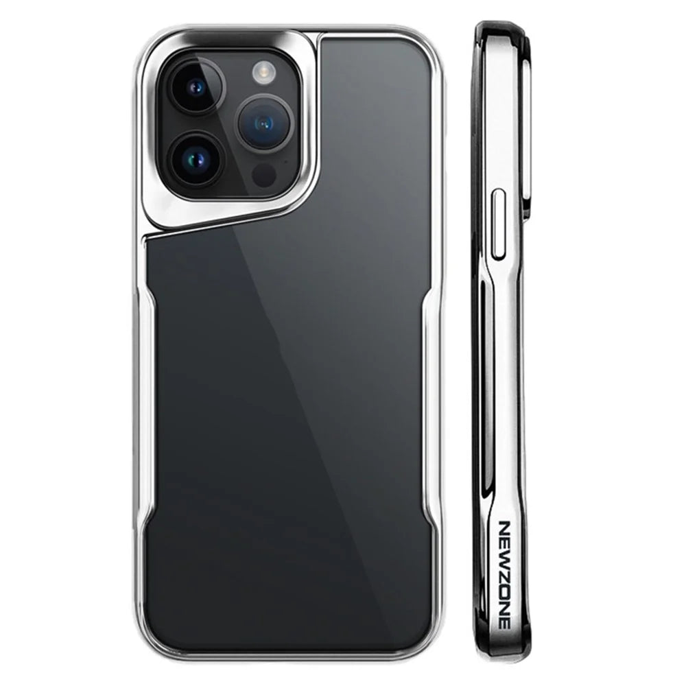 NEWZONE For iPhone 15 Pro Case Electroplating TPU+Acrylic Drop-resistant Back Cover - Titanium Silver - 1
