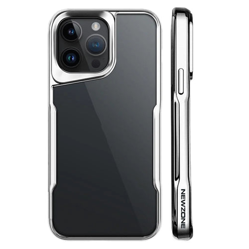 NEWZONE For iPhone 15 Pro Case Electroplating TPU+Acrylic Drop-resistant Back Cover - Titanium Silver - 1