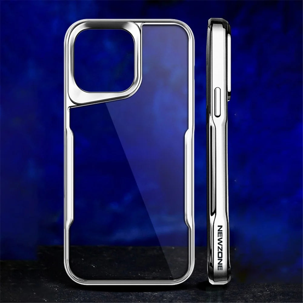 NEWZONE For iPhone 15 Pro Case Electroplating TPU+Acrylic Drop-resistant Back Cover - Titanium Silver - 2