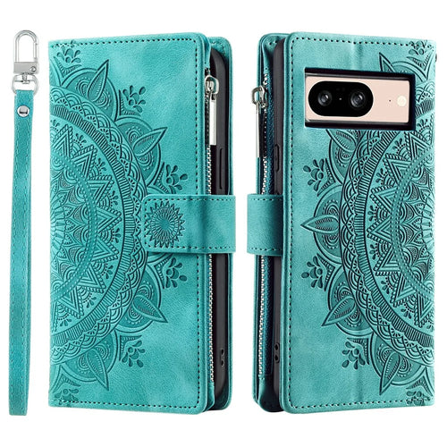For Google Pixel 9 / Pixel 9 Pro PU Leather Case Mandala Flower Pattern Phone Cover Wallet - Green - 1