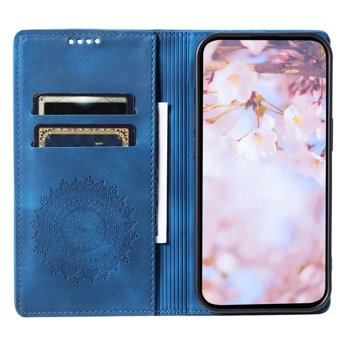 For Google Pixel 9 / Pixel 9 Pro Magnetic Phone Case Leather Imprinted Mandala Flower Pattern Cover - Blue - 2