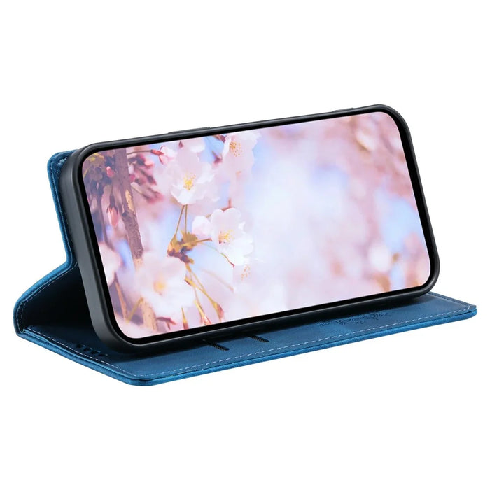 For Google Pixel 9 / Pixel 9 Pro Magnetic Phone Case Leather Imprinted Mandala Flower Pattern Cover - Blue - 3