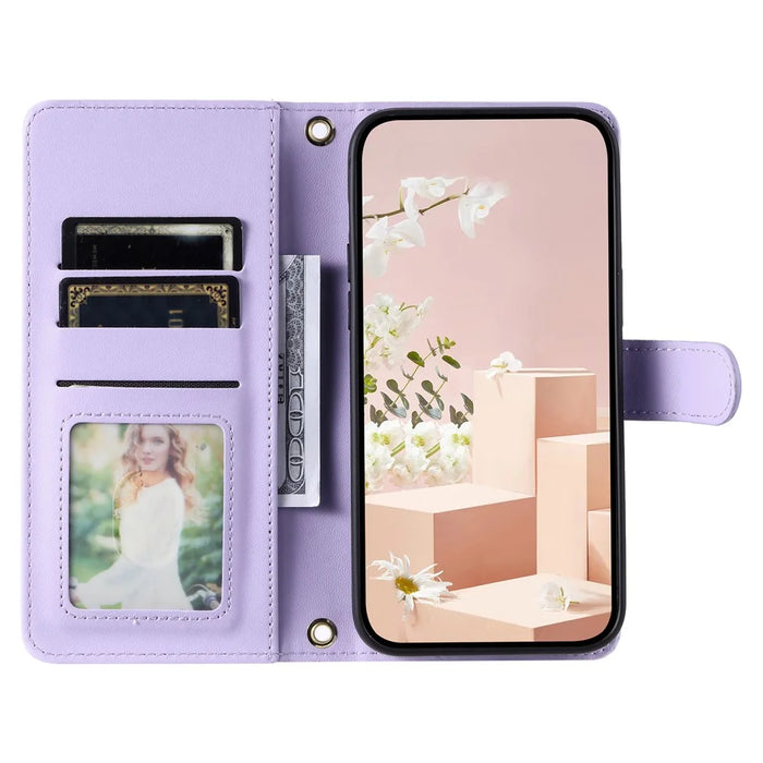 For Samsung Galaxy A55 5G Case Wallet PU Leather Phone Cover with Crossbody Strap - Purple - 2