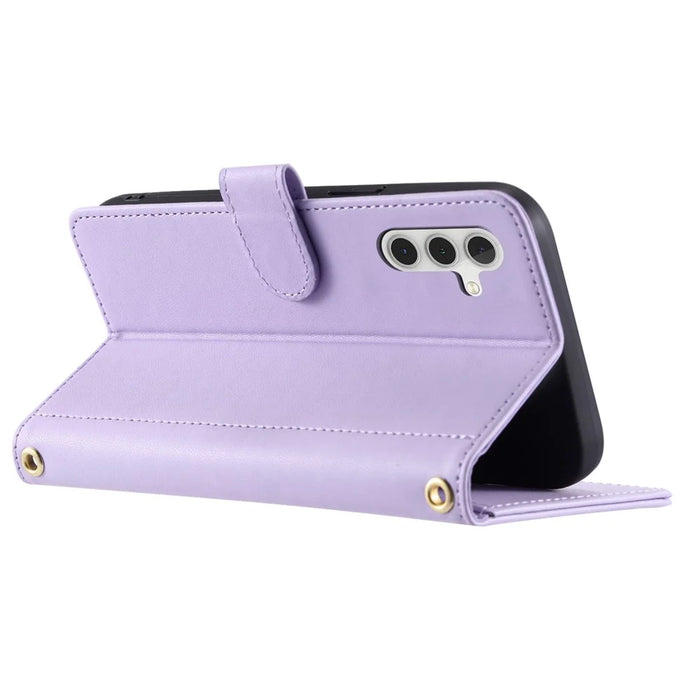 For Samsung Galaxy A55 5G Case Wallet PU Leather Phone Cover with Crossbody Strap - Purple - 3