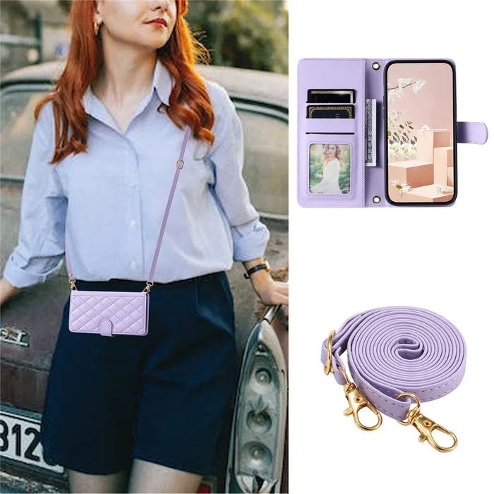 For Samsung Galaxy A55 5G Case Wallet PU Leather Phone Cover with Crossbody Strap - Purple - 5