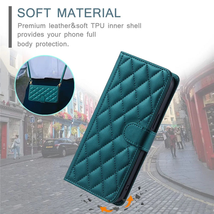 For Samsung Galaxy A35 5G Case Rhombus Pattern Leather Phone Stand Cover - Green - 7