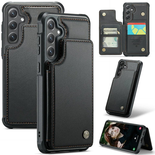 For Samsung Galaxy S24 Phone Case CASEME C22 Leather Back Cover with RFID Blocking Card Slots - Black - 1