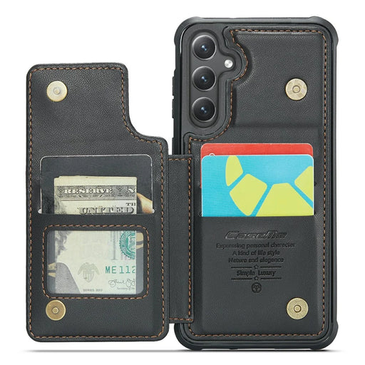For Samsung Galaxy S24 Phone Case CASEME C22 Leather Back Cover with RFID Blocking Card Slots - Black - 2