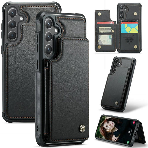 For Samsung Galaxy S24+ Phone Case CASEME C22 Leather Back Cover with RFID Blocking Card Slots - Black - 1