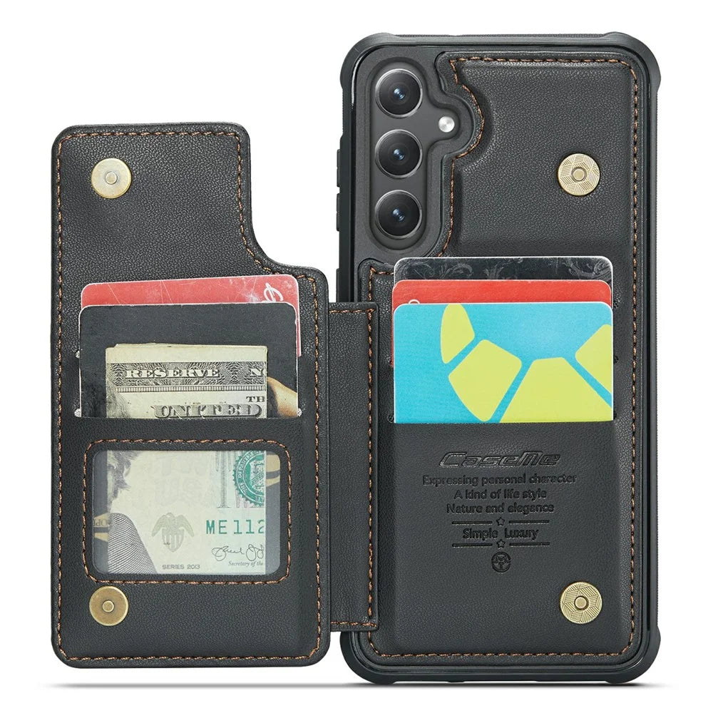 For Samsung Galaxy S24+ Phone Case CASEME C22 Leather Back Cover with RFID Blocking Card Slots - Black - 2