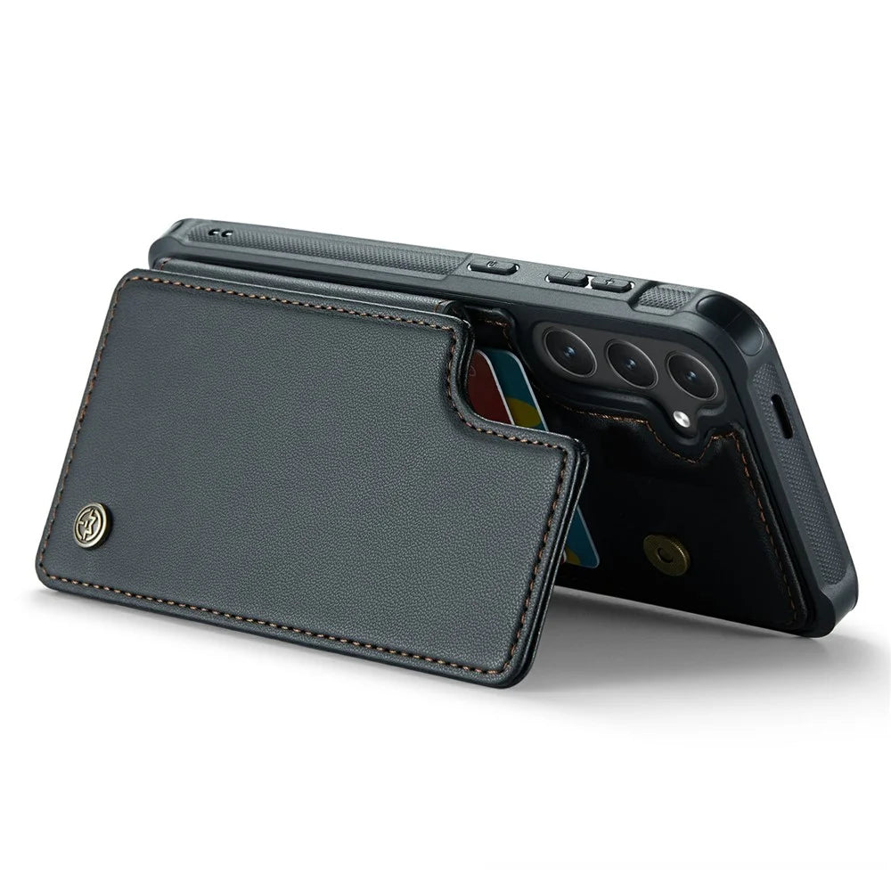 For Samsung Galaxy S24+ Phone Case CASEME C22 Leather Back Cover with RFID Blocking Card Slots - Black - 3