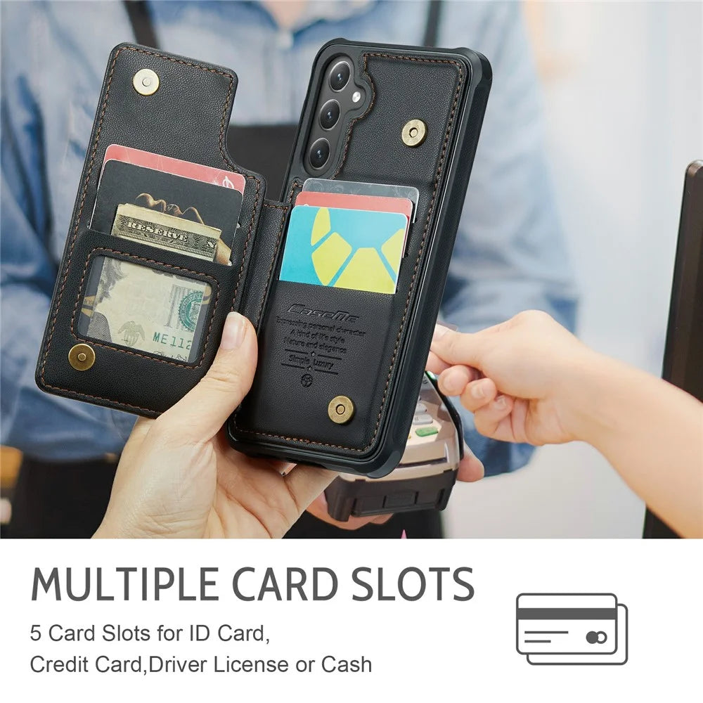 For Samsung Galaxy S24+ Phone Case CASEME C22 Leather Back Cover with RFID Blocking Card Slots - Black - 5