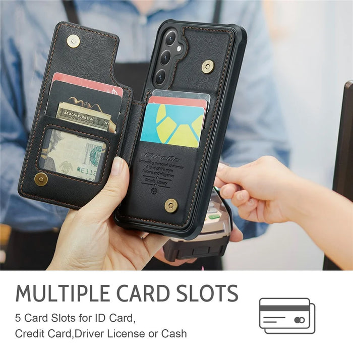 For Samsung Galaxy S24+ Phone Case CASEME C22 Leather Back Cover with RFID Blocking Card Slots - Black - 5