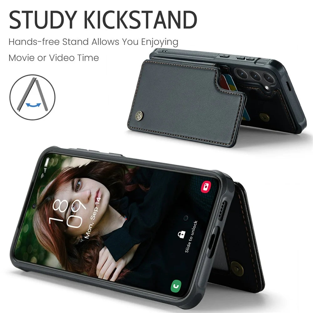 For Samsung Galaxy S24+ Phone Case CASEME C22 Leather Back Cover with RFID Blocking Card Slots - Black - 6