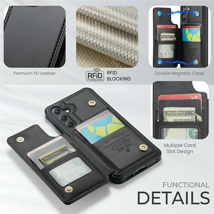 For Samsung Galaxy S24+ Phone Case CASEME C22 Leather Back Cover with RFID Blocking Card Slots - Black - 7