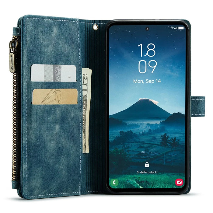 For Samsung Galaxy S24 Phone Cases with Strap CASEME C30 Zipper Multiple Card Holder PU Leather Cover - Blue - 3