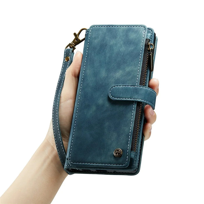 For Samsung Galaxy S24 Phone Cases with Strap CASEME C30 Zipper Multiple Card Holder PU Leather Cover - Blue - 6