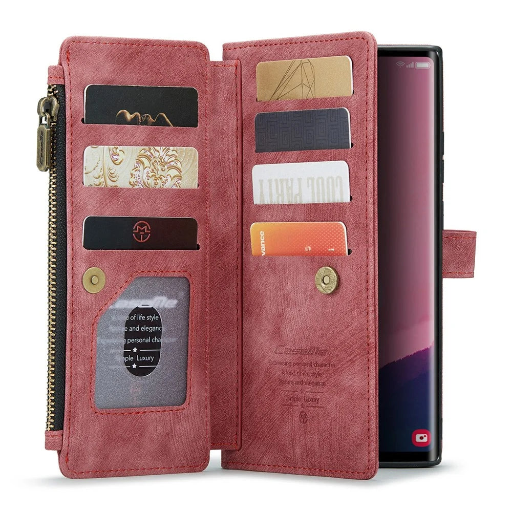 For Samsung Galaxy S24 Ultra Phone Cases with Strap CASEME C30 Zipper Multiple Card Holder PU Leather Cover - Red - 2