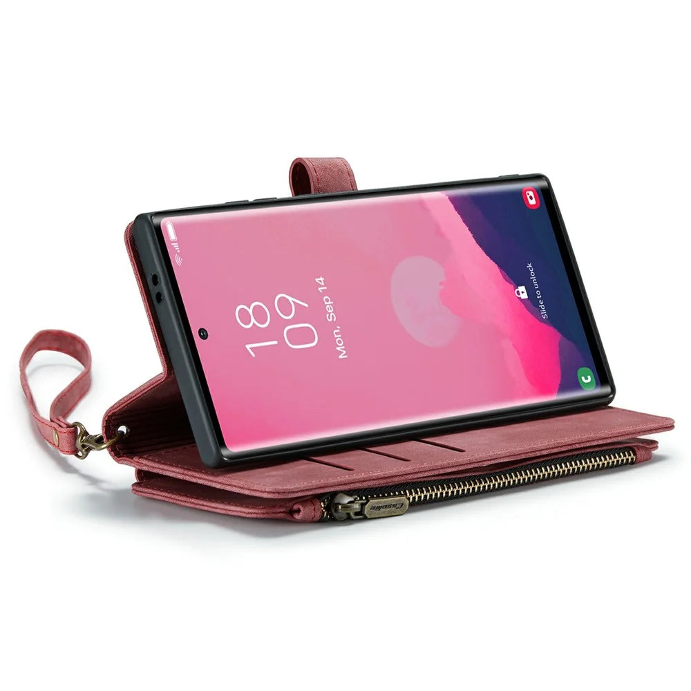 For Samsung Galaxy S24 Ultra Phone Cases with Strap CASEME C30 Zipper Multiple Card Holder PU Leather Cover - Red - 4
