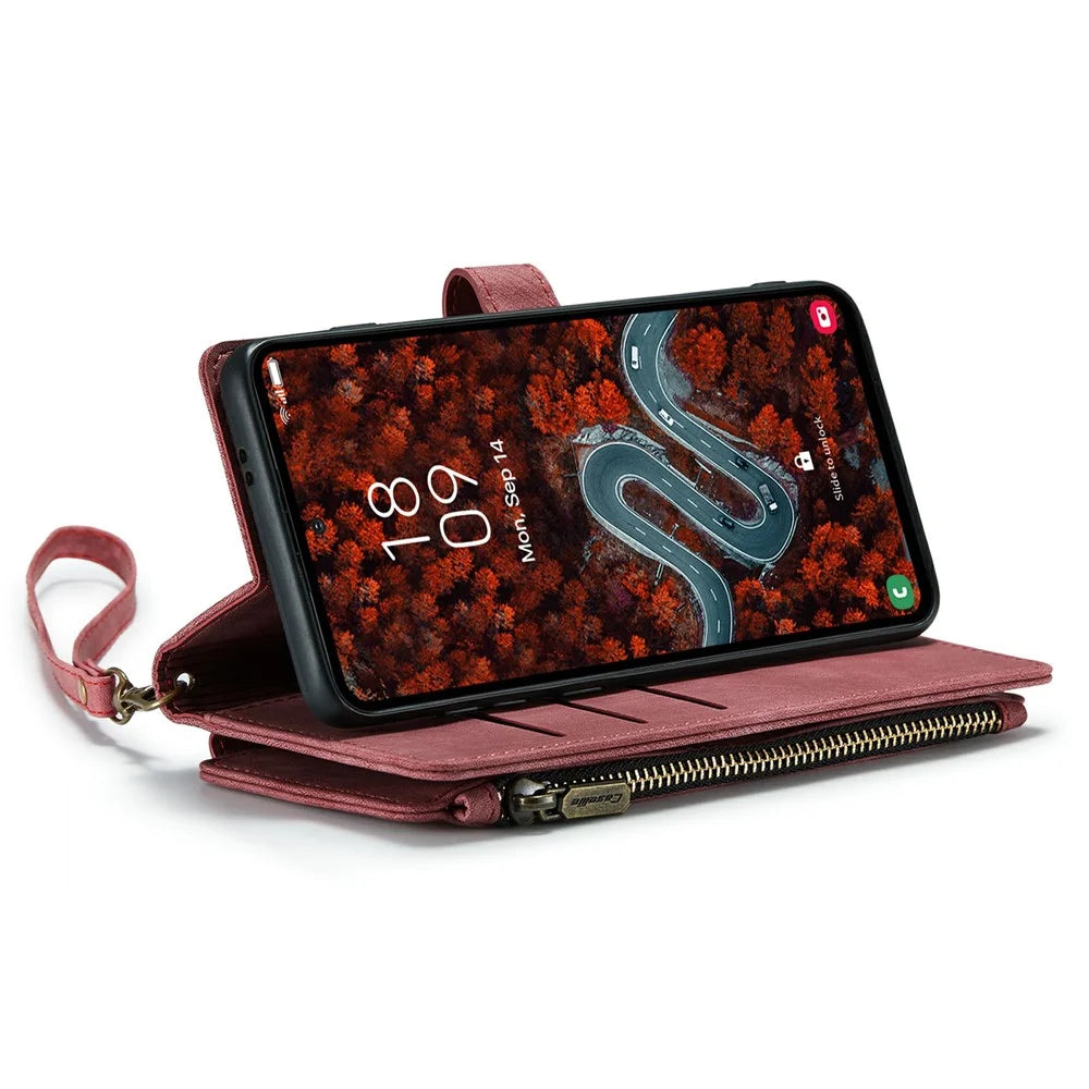 For Samsung Galaxy S24+ Phone Cases with Strap CASEME C30 Zipper Multiple Card Holder PU Leather Cover - Red - 4