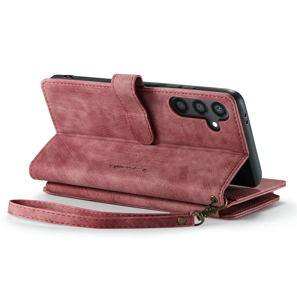 For Samsung Galaxy S24+ Phone Cases with Strap CASEME C30 Zipper Multiple Card Holder PU Leather Cover - Red - 5