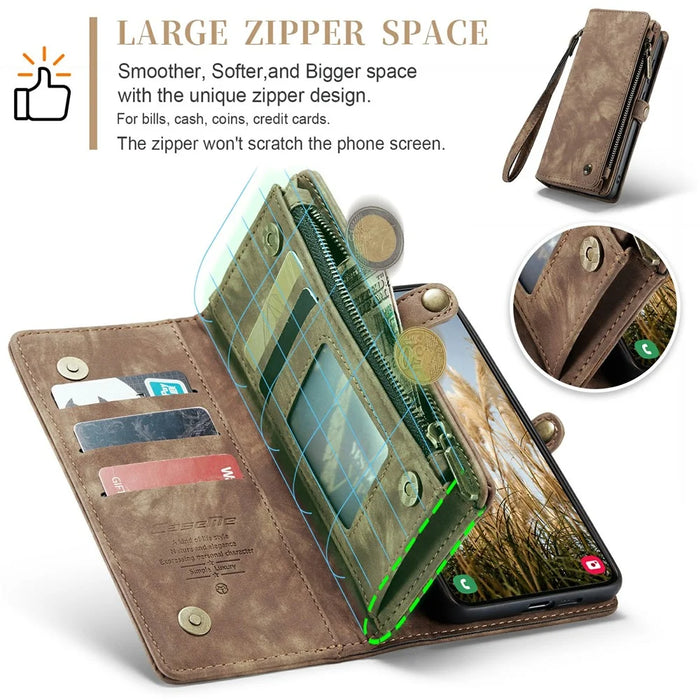 For Samsung Galaxy S24 Phone Cases CASEME 008 Leather Cover with Detachable Wallet and Strap - Brown - 7