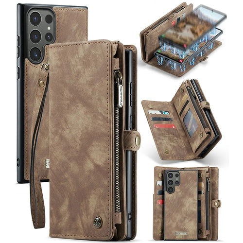 For Samsung Galaxy S24 Ultra Phone Cases CASEME 008 Leather Cover with Detachable Wallet and Strap - Brown - 1