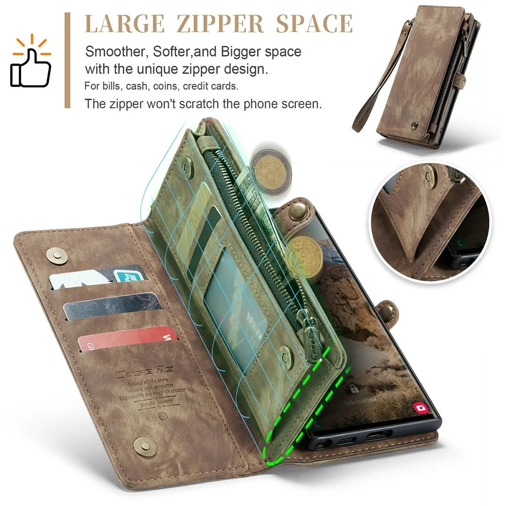 For Samsung Galaxy S24 Ultra Phone Cases CASEME 008 Leather Cover with Detachable Wallet and Strap - Brown - 7