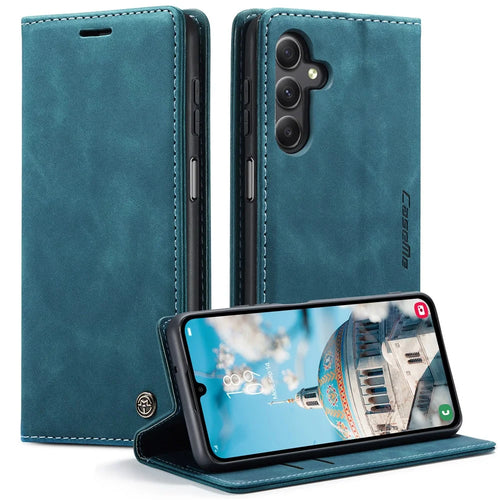 CASEME 013 Series For Samsung Galaxy A15 5G / A15 4G Case Business Style Flip Stand Phone Cover - Blue - 1