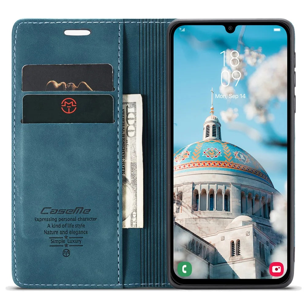 CASEME 013 Series For Samsung Galaxy A15 5G / A15 4G Case Business Style Flip Stand Phone Cover - Blue - 2