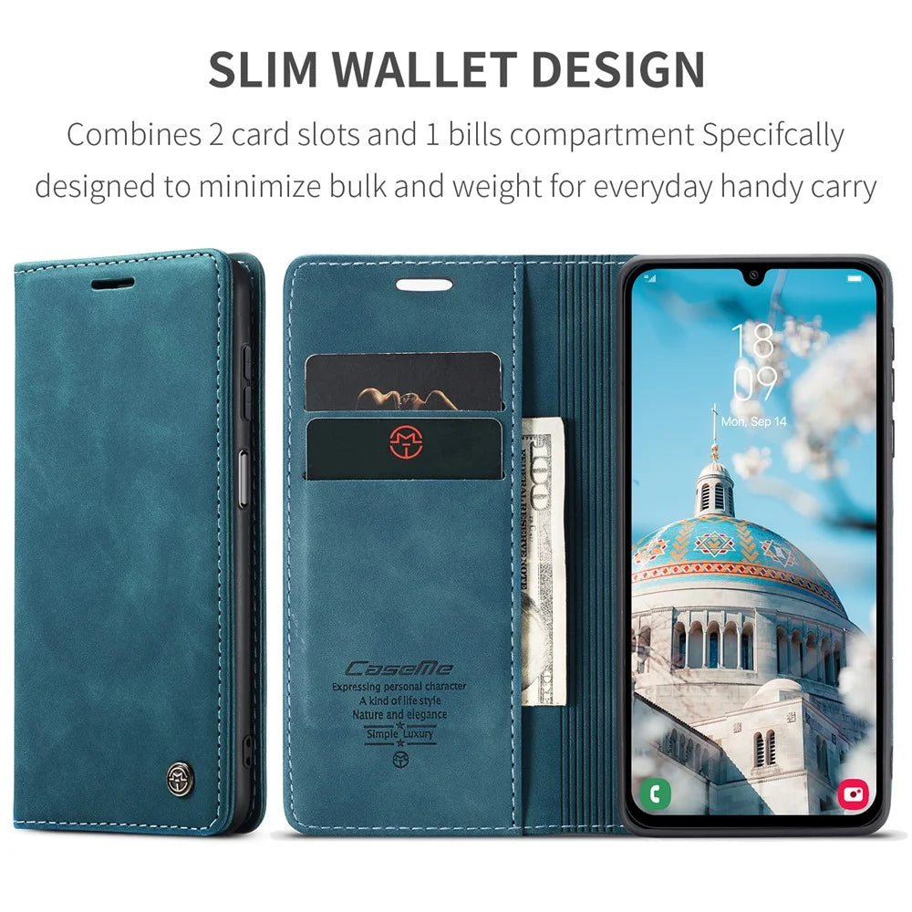 CASEME 013 Series For Samsung Galaxy A15 5G / A15 4G Case Business Style Flip Stand Phone Cover - Blue - 4